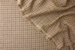 ткань коричнево-песочный костюмный шелк со льном в клетку Италия