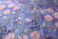 ткань пыльно-голубой лен с розовыми цветами