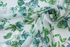 ткань шифон с сине-зелеными розами шифон шелк цветы белая Италия