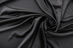 ткань атлас с эластаном черного цвета атлас шелк однотонная черная Италия
