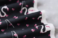 ткань хлопок сине-черный с фламинго и бело-розовыми цветочками