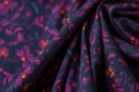 ткань хлопок темно-синего цвета с розовыми и ярко фиолетовыми цветами