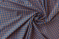 ткань рубашечный хлопок полотняного плетения в сине-оранжевую клетку Италия