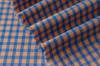 ткань рубашечный хлопок полотняного плетения в сине-оранжевую клетку