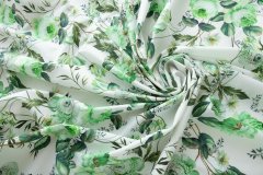 ткань хлопковый поплин с зелеными цветами на белом фоне Италия