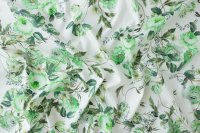 ткань хлопковый поплин с зелеными цветами на белом фоне