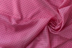 ткань подклад из вискозы розовый в черный горошек Италия