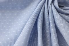 ткань хлопок бело-голубой в полосочку и горох сорочечная хлопок в горошек белая Италия