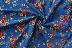 ткань васильковый хлопок с белыми и красными цветами костюмно-плательная хлопок цветы синяя Италия