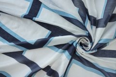 ткань маркизет белый с темно-синим и голубым геометрическим рисунком Италия