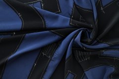 ткань крепдешин синий с черными заплатками крепдешин шелк иные синяя Италия