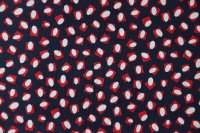 ткань хлопковый жаккард синий с белыми овалами и красными квадратами