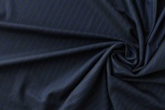 ткань темно-синяя шерсть в ярко-синюю полосу костюмно-плательная шерсть в полоску синяя Италия