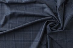 ткань сине-серая тонкая шерсть в клетку костюмно-плательная шерсть в клетку синяя Италия