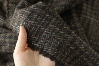 ткань пальтовая шерсть с шелком коричнево-черная в клетку, полоску и серую елочку 