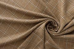 ткань темно-бежевый костюмно-плательный лен с шерстью с песочной и коричневой  клеткой Италия