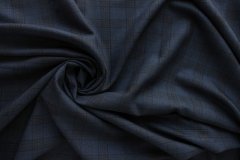 ткань темно-синяя шерсть в клетку  костюмно-плательная шерсть в клетку синяя Италия
