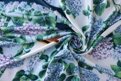 ткань твил с цветами гортензии (купон) твил шелк цветы разноцветная Италия