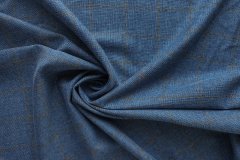 ткань голубая шерсть со льном в клетку  костюмно-плательная шерсть в клетку голубая Италия