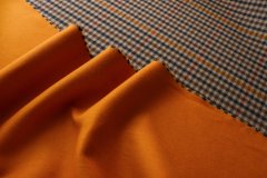 ткань двухслойная двусторонняя пальтовая шерсть в клетку и оранжевая однотонная Италия