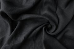 ткань мягкий черный лен  костюмно-плательная лен однотонная черная Италия