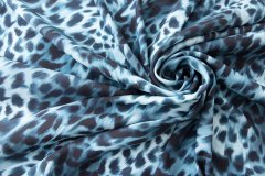 ткань голубой сатин стрейч с леопардовым принтом сатин шелк леопард голубая Италия