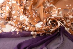 ткань коричневый шифон с цветами (купон) шифон шелк цветы коричневая Италия