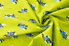 ткань ткань плиссе салатовый с синим костюмно-плательная хлопок цветы зеленая Италия