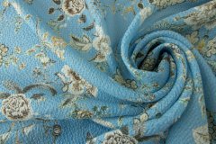 ткань шелковый крэш голубой с цветами Италия