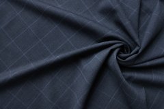 ткань средне-серая шерсть в синюю клетку костюмно-плательная шерсть в клетку серая Италия