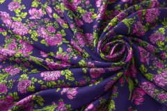ткань вискоза цвета колокольчика с розовыми цветами костюмно-плательная вискоза цветы синяя Италия