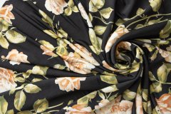 ткань черный трикотаж с бежевыми цветами трикотаж вискоза цветы черная Италия