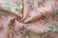 ткань лен розовый с цветами костюмно-плательная лен цветы розовая Италия