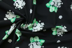 ткань тонкая плательная черная шерсть с цветами Италия