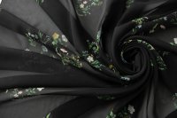 ткань черный шифон с мелкими цветочками