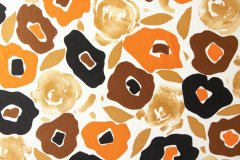 ткань белый крепдешин с коричневыми и оранжевыми цветами крепдешин шелк цветы белая Италия