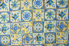 ткань шифон майолика желто-синяя шифон шелк в клетку разноцветная Италия