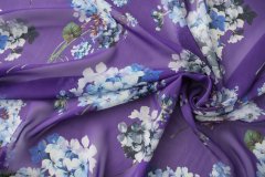 ткань фиолетовый шифон с гортензиями шифон шелк цветы фиолетовая Италия