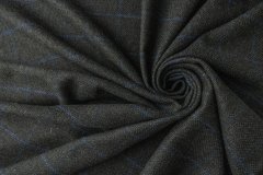 ткань шерсть с кашемиром серая в синюю клетку костюмно-плательная шерсть в клетку серая Италия