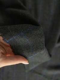 ткань шерсть с кашемиром серая в синюю клетку