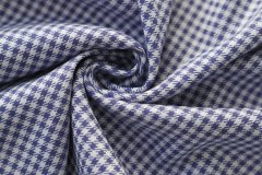 ткань белая шерсть в сине-фиолетовую гусиную лапку костюмно-плательная шерсть в клетку белая Италия
