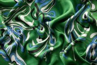 ткань ярко-зеленый атлас с абстрактными цветами от Carnet для Ungaro