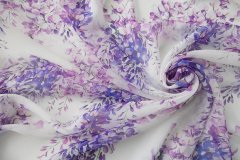 ткань белый шифон с фиолетовой глицинией Италия