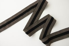 ткань текстильная резинка с жатой вставкой черный и черный меланж  Италия