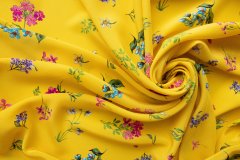 ткань желтый крепдешин с цветами Италия