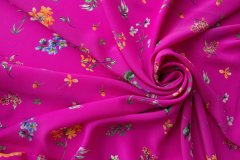 ткань крепдешин фуксия с цветами крепдешин шелк цветы розовая Италия