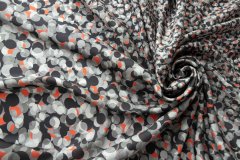ткань шелк батик в серо-черно-коралловый рисунок костюмно-плательная шелк в горошек серая Италия