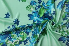 ткань атлас с цветами в сине-зеленых тонах атлас шелк цветы зеленая Италия