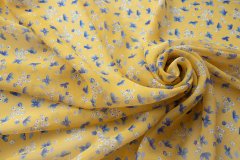 ткань желтый шифон с васильковыми цветочками шифон шелк цветы желтая Италия
