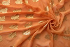 ткань оранжевый шифон с золотыми цветами шифон шелк цветы оранжевая Италия